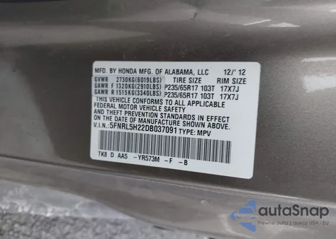 2013 Honda Odyssey Lx z USA, uszkodzony, nr VIN 5FNRL5H22DB037091
